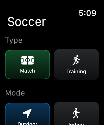 Apple Watch pre-workout selection
